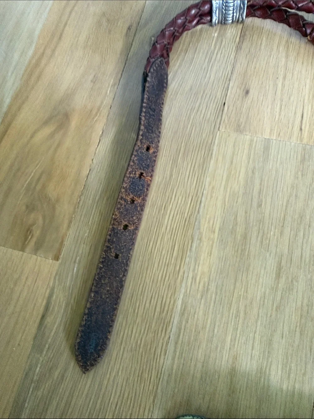 Vintage Braided Leather Belt in Burgundy with Silver Buckle